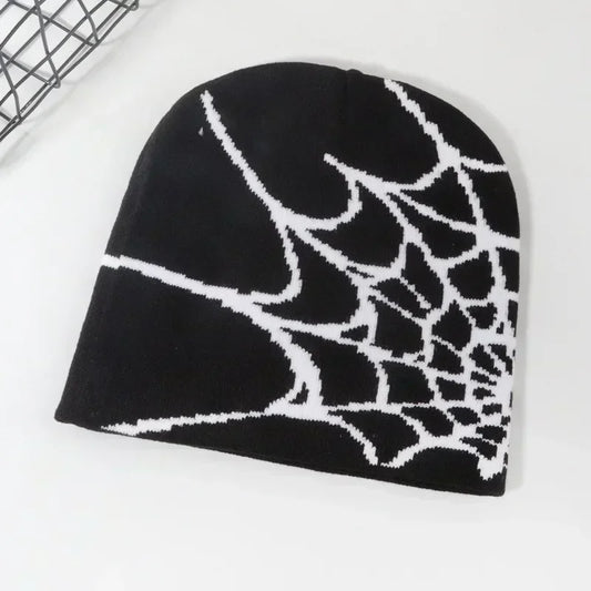 Spider Web Design Skullies Beanies for Men Women Pullover Pile Cap Y2k Goth Warm Beanie Hats New Hip-hop Street Cap