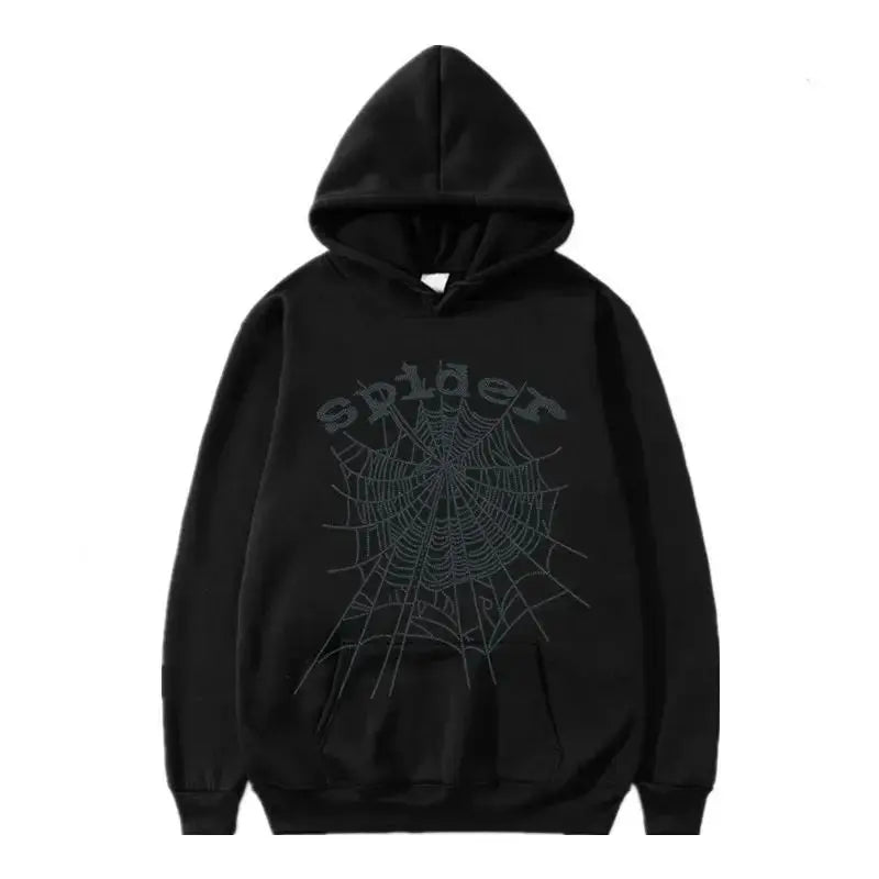 European American Singer Letter Spider Web Burned Ice Sweatshirt Men Women's Couple Spring Autumn Hooded Shirt Men's Wear Jacket